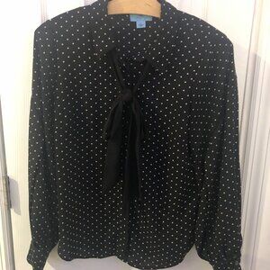 CeCe Polka Dot Button-Up Top w/ Bow